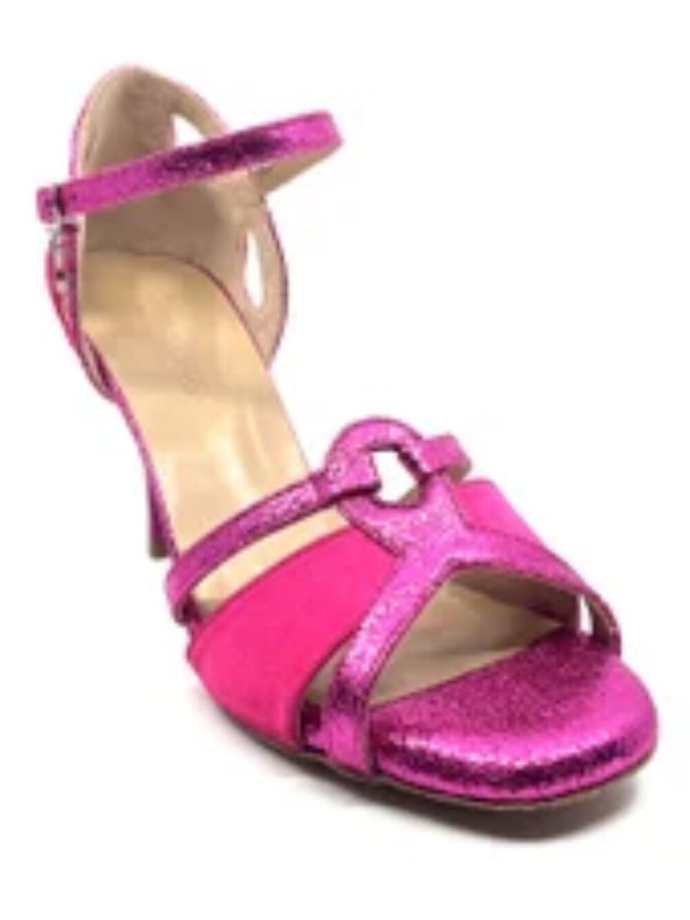 Hot Pink Leather and Satin Handmade Women's Latin /Tango Dance Shoes
